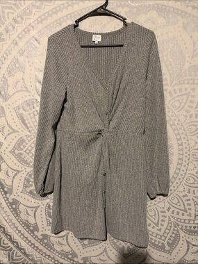 Francesca's Collections Gray Ribbed Long Sleeve Dress